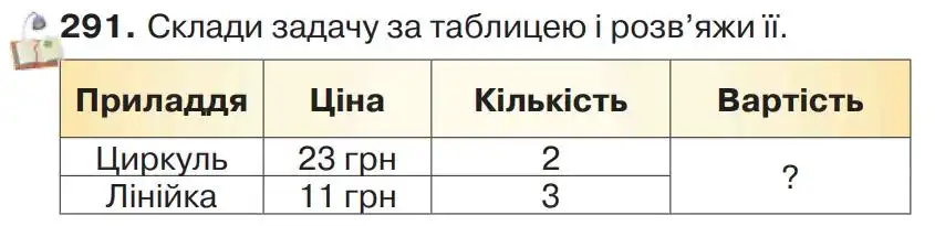 Зображення умови задачі номер 291 з підручника Математика 4 клас Листопад