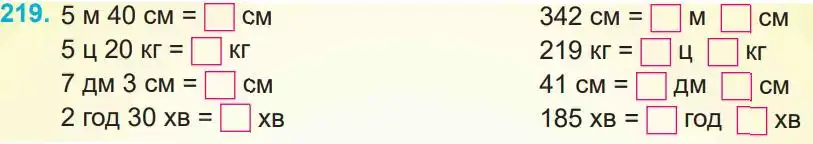 Зображення умови задачі номер 219 з підручника Математика 4 клас Заїка