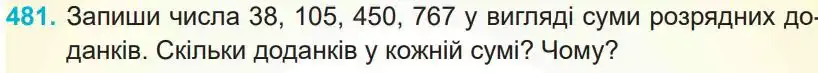 Зображення умови задачі номер 481 з підручника Математика 4 клас Заїка