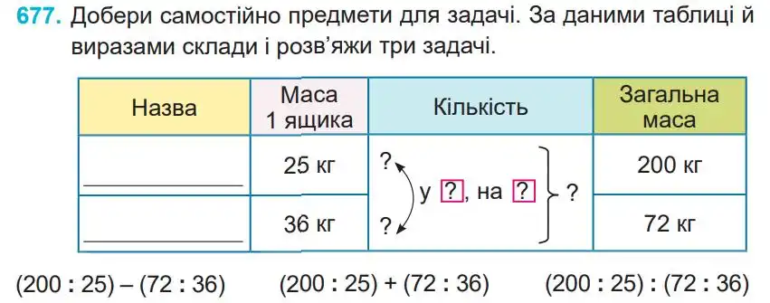 Зображення умови задачі номер 677 з підручника Математика 4 клас Заїка