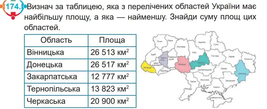Зображення умови задачі номер 174 з підручника Математика 4 клас Заїка