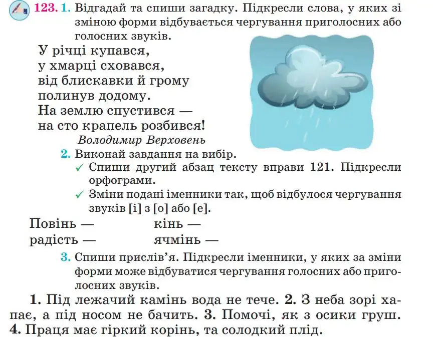 Зображення умови вправи номер 123 з підручника Українська Мова 4 клас Сапун