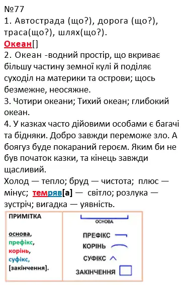 Зображення розв'язку вправи номер 77 з ГДЗ Українська Мова 4 клас Сапун