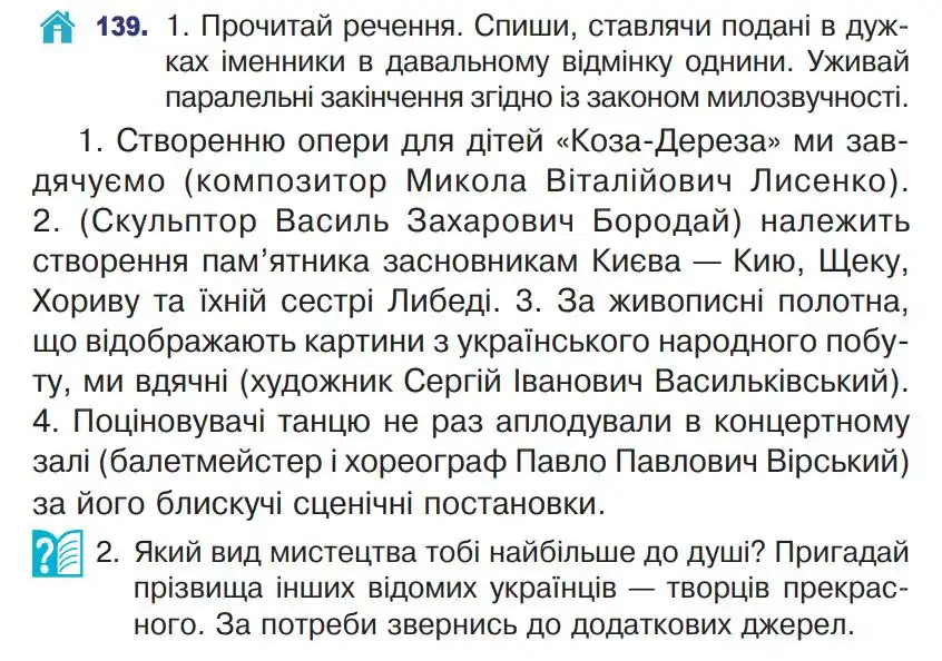 Зображення умови вправи номер 139 з підручника Українська Мова 4 клас Варзацька
