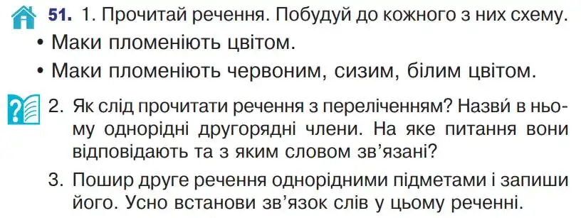 Зображення умови вправи номер 51 з підручника Українська Мова 4 клас Варзацька
