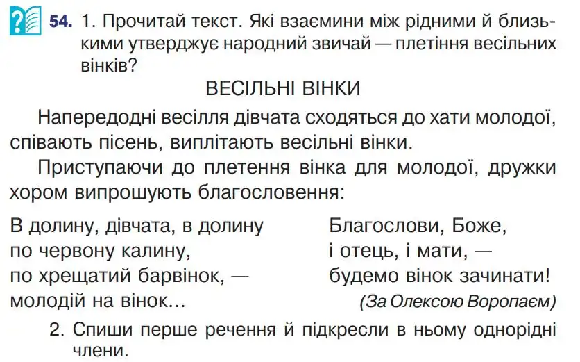 Зображення умови вправи номер 54 з підручника Українська Мова 4 клас Варзацька