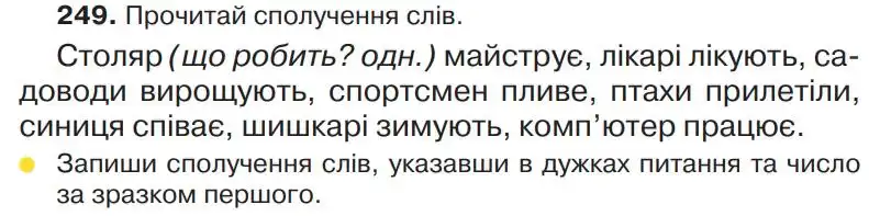 Зображення умови вправи номер 249 з підручника Українська Мова 4 клас Захарійчук