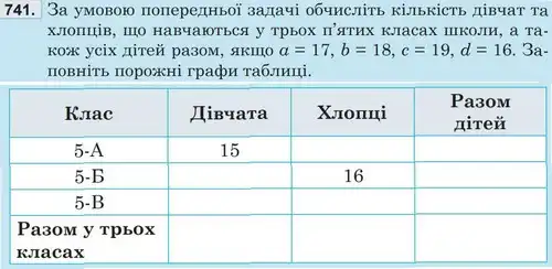Зображення умови задачі номер 741 з підручника Математика 5 клас Беденко