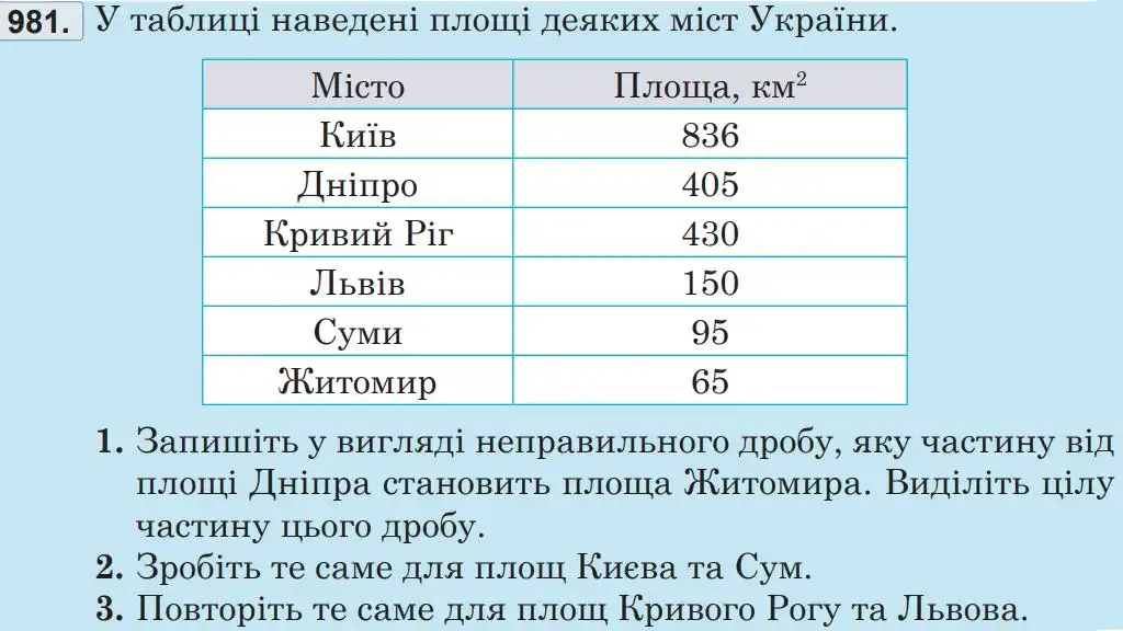 Зображення умови задачі номер 981 з підручника Математика 5 клас Беденко
