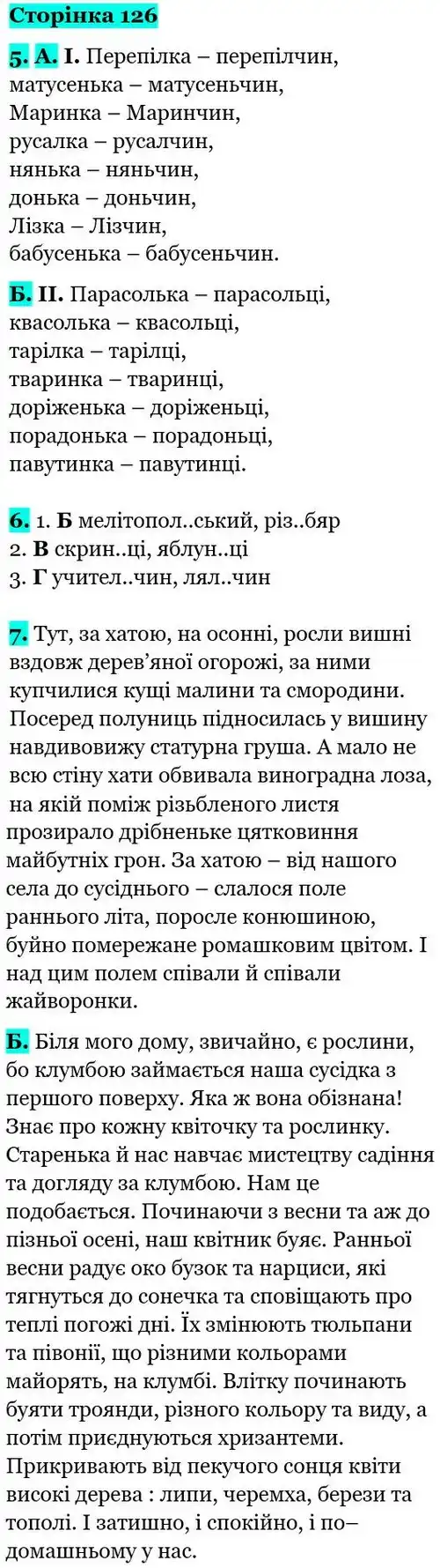 Зображення розв'язку вправи сторінку 126 з ГДЗ Українська Мова 5 клас Авраменко
