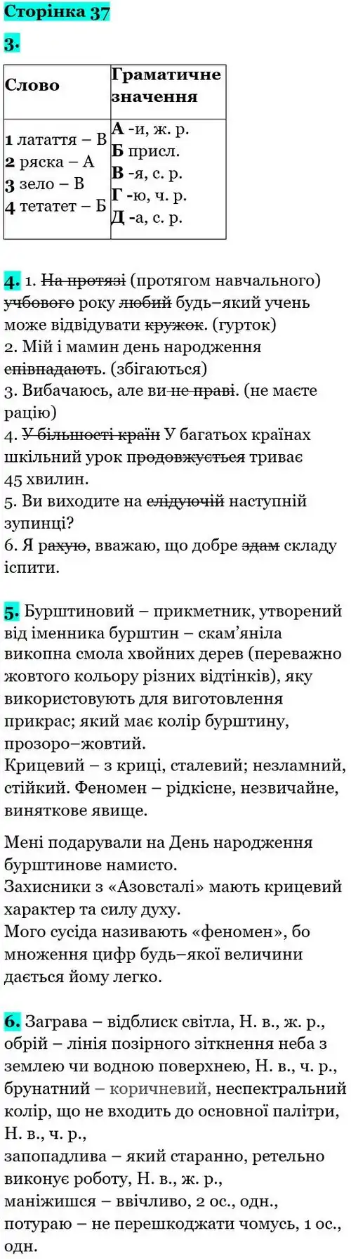 Зображення розв'язку сторінки 37 з ГДЗ Українська Мова 5 клас Авраменко