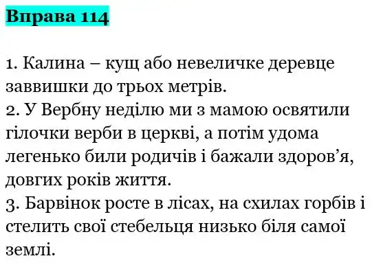 Зображення розв'язку вправи номер 114 з ГДЗ Українська Мова 5 клас Гапон