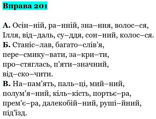 Зображення розв'язку вправи номер 201 з ГДЗ Українська Мова 5 клас Гапон