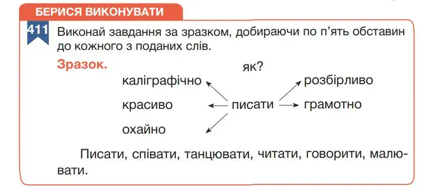 Зображення умови вправи номер 411 з підручника Українська Мова 5 клас Гапон