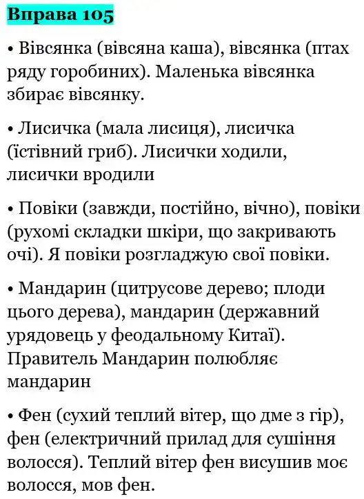 Зображення розв'язку вправи номер 105 з ГДЗ Українська Мова 5 клас Глазова