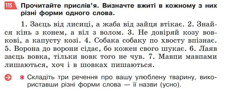 Зображення умови вправи номер 115 з підручника Українська Мова 5 клас Глазова