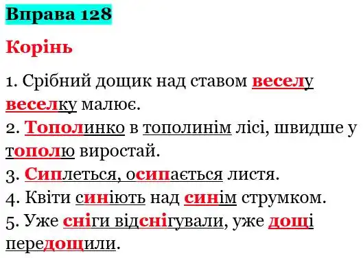 Зображення розв'язку вправи номер 128 з ГДЗ Українська Мова 5 клас Глазова