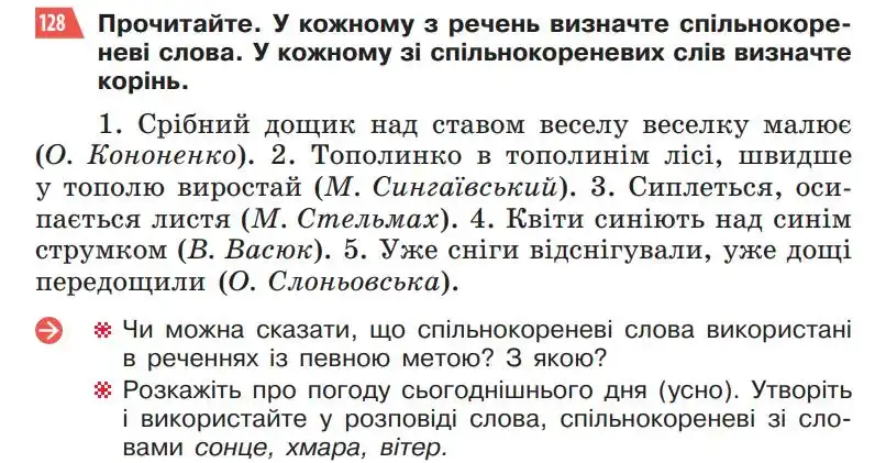 Зображення умови вправи номер 128 з підручника Українська Мова 5 клас Глазова