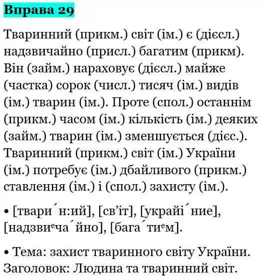 Зображення розв'язку вправи номер 29 з ГДЗ Українська Мова 5 клас Глазова