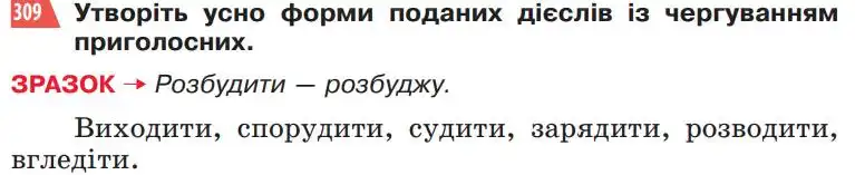 Зображення умови вправи номер 309 з підручника Українська Мова 5 клас Глазова