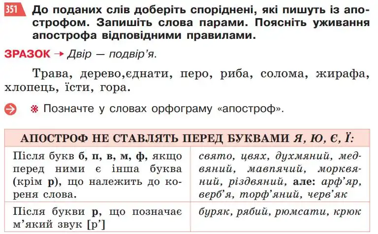 Зображення умови вправи номер 351 з підручника Українська Мова 5 клас Глазова