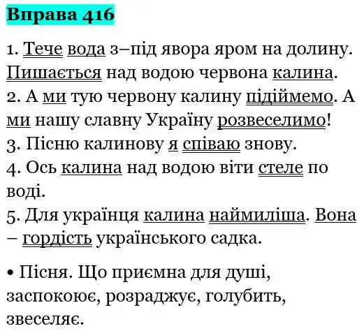 Зображення розв'язку вправи номер 416 з ГДЗ Українська Мова 5 клас Глазова