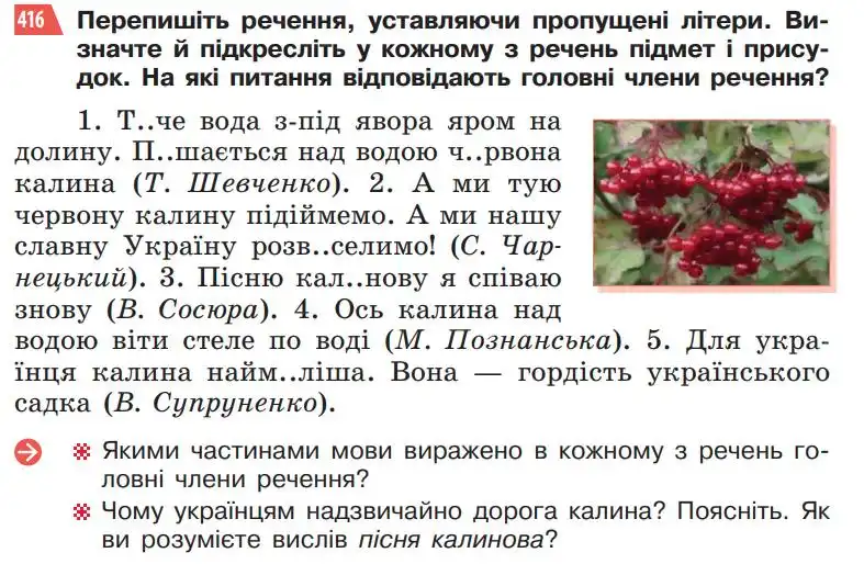 Зображення умови вправи номер 416 з підручника Українська Мова 5 клас Глазова