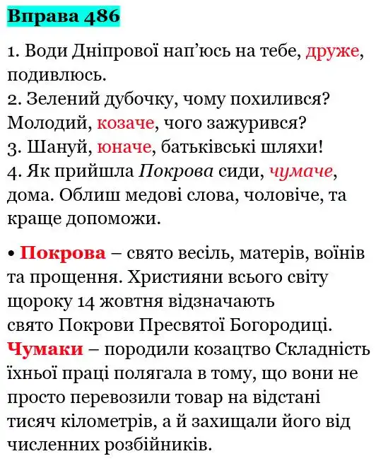 Зображення розв'язку вправи номер 486 з ГДЗ Українська Мова 5 клас Глазова