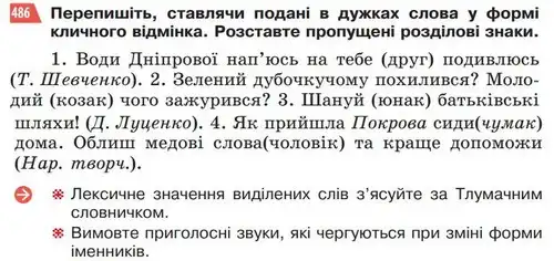 Зображення умови вправи номер 486 з підручника Українська Мова 5 клас Глазова