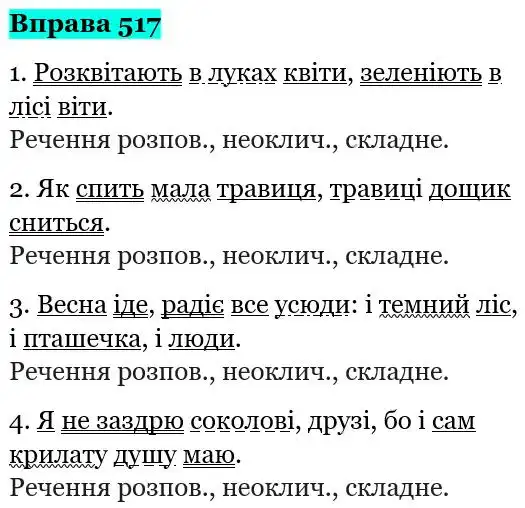 Зображення розв'язку вправи номер 517 з ГДЗ Українська Мова 5 клас Глазова