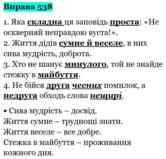 Зображення розв'язку вправи номер 538 з ГДЗ Українська Мова 5 клас Глазова
