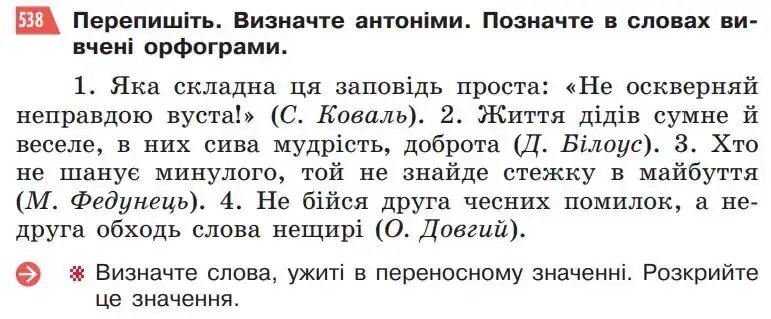 Зображення умови вправи номер 538 з підручника Українська Мова 5 клас Глазова