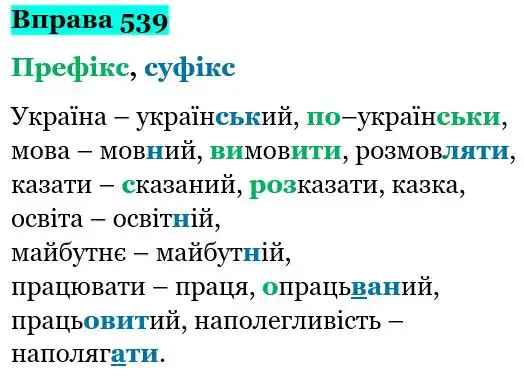 Зображення розв'язку вправи номер 539 з ГДЗ Українська Мова 5 клас Глазова