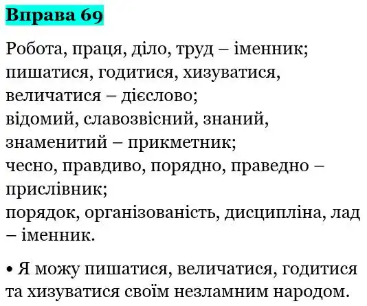 Зображення розв'язку вправи номер 69 з ГДЗ Українська Мова 5 клас Глазова