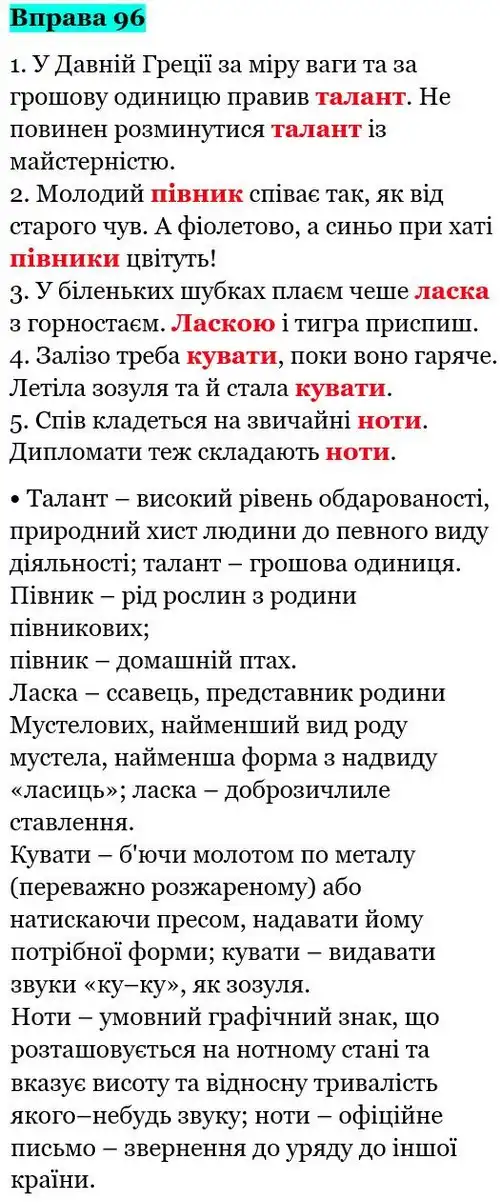 Зображення розв'язку вправи номер 96 з ГДЗ Українська Мова 5 клас Глазова