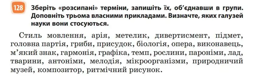 Зображення умови вправи номер 128 з підручника Українська Мова 5 клас Голуб