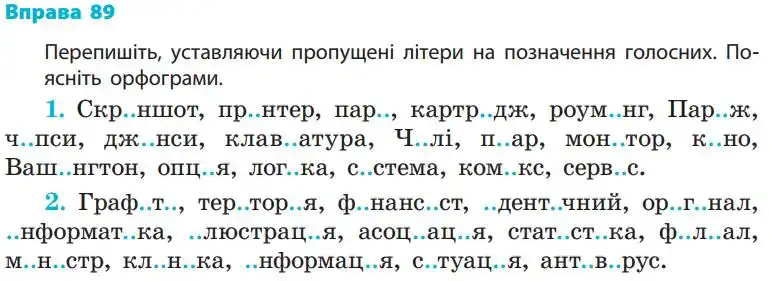 Зображення умови вправи номер 89 з підручника Українська Мова 5 клас Літвінова