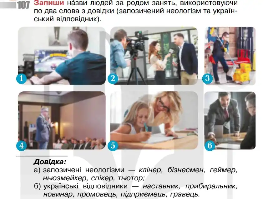 Зображення умови вправи номер 107 з підручника Українська Мова 5 клас Онатій