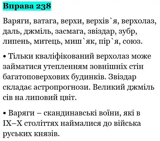 Зображення розв'язку вправи номер 238 з ГДЗ Українська Мова 5 клас Панчук