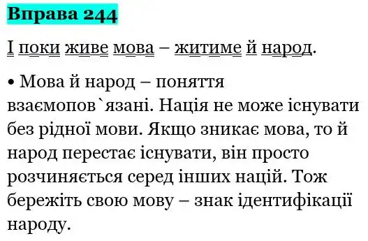 Зображення розв'язку вправи номер 244 з ГДЗ Українська Мова 5 клас Панчук