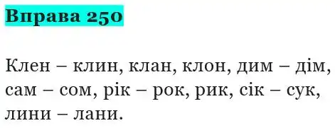 Зображення розв'язку вправи номер 250 з ГДЗ Українська Мова 5 клас Панчук