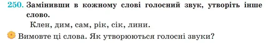 Зображення умови вправи номер 250 з підручника Українська Мова 5 клас Панчук