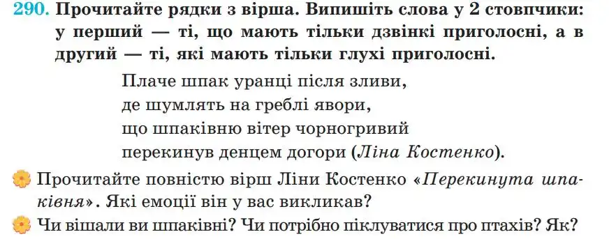 Зображення умови вправи номер 290 з підручника Українська Мова 5 клас Панчук