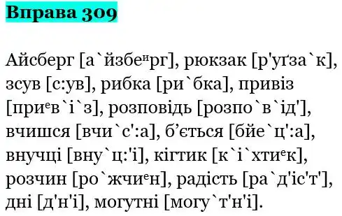 Зображення розв'язку вправи номер 309 з ГДЗ Українська Мова 5 клас Панчук