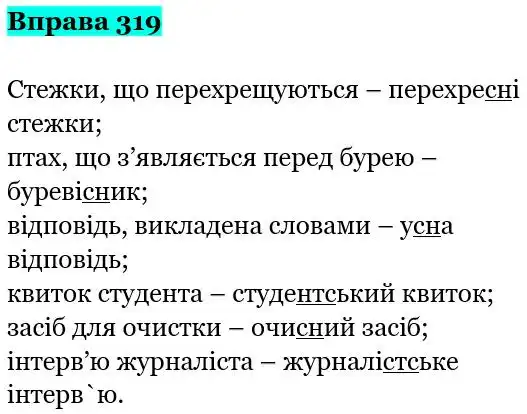 Зображення розв'язку вправи номер 319 з ГДЗ Українська Мова 5 клас Панчук