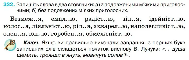 Зображення умови вправи номер 332 з підручника Українська Мова 5 клас Ворон