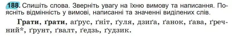 Зображення умови вправи номер 188 з підручника Українська Мова 5 клас Заболотний