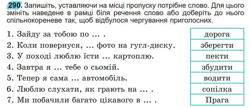Зображення умови вправи номер 290 з підручника Українська Мова 5 клас Заболотний