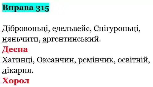 Зображення розв'язку вправи номер 315 з ГДЗ Українська Мова 5 клас Заболотний