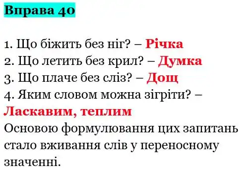 Зображення розв'язку вправи номер 40 з ГДЗ Українська Мова 5 клас Заболотний